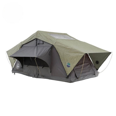 overland-vehicle-systems-nomadic-standard-soft-shell-roof-top-tent-gray-open-front-corner-view