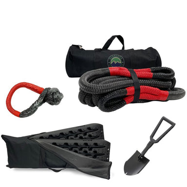 overland-vehicle-systems-ultimate-recovery-package-side-view-brute-kinetic-rope-recovery-shovel-recovery-ramp-with-storage-bag-and-5-8-inch-soft-shackle-on-white-background