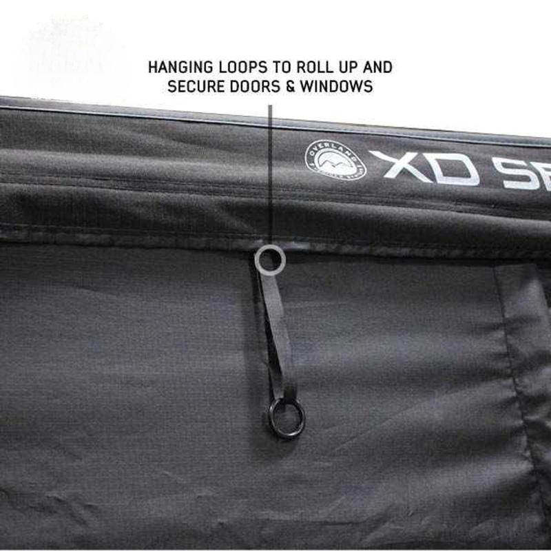 overland-vehicle-systems-xd-nomadic-270-degree-awning-and-wall-kit-combo-open-close-up-view-with-hanging-loops-on-white-background