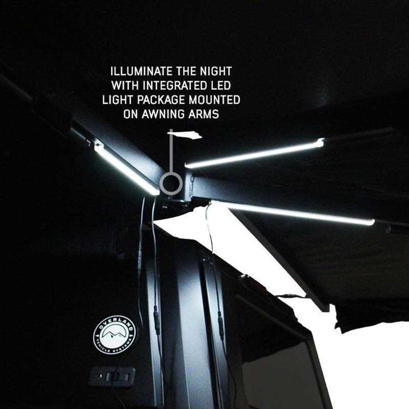 overland-vehicle-systems-xd-nomadic-270-degree-awning-and-wall-kit-combo-open-interior-view-with-led-light-on-white-background