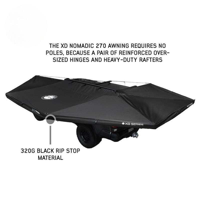 overland-vehicle-systems-xd-nomadic-270-degree-awning-and-wall-kit-combo-open-top-view-with-rip-stop-material-on-white-background