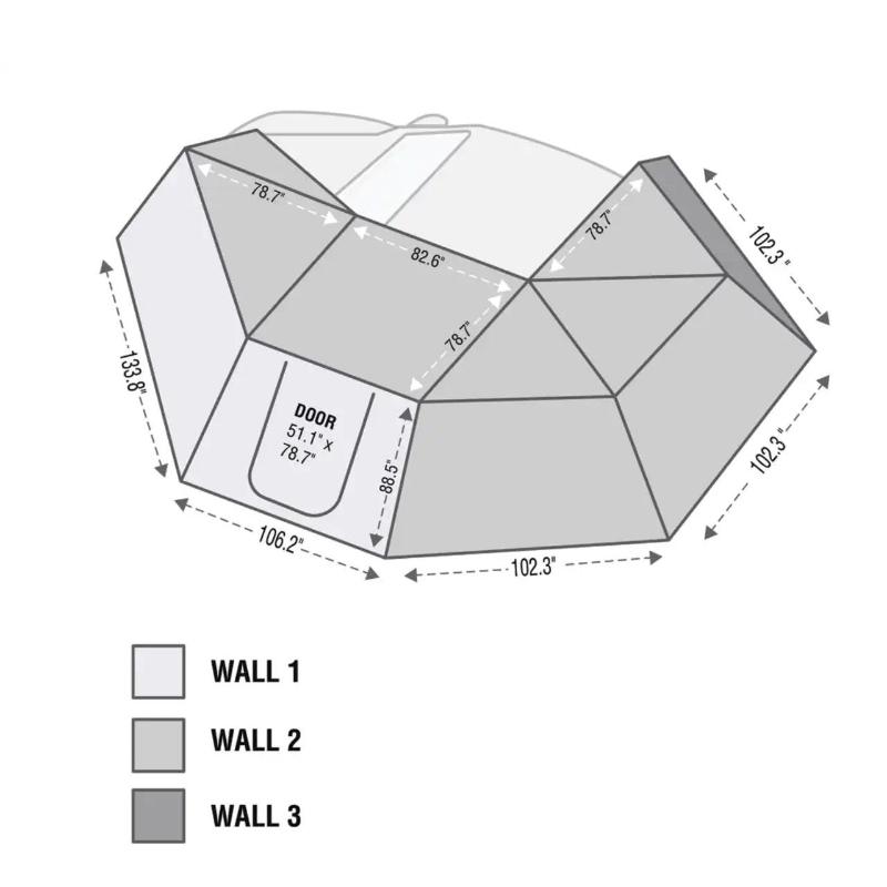 overland-vehicle-systems-xd-nomadic-270-degree-awning-and-wall-kit-combo-open-wall-dimensions-on-white-background