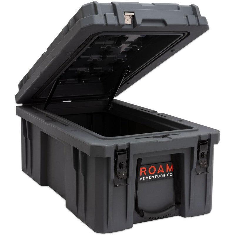 roam-105l-rugged-case-slate-front-corner-view-with-opened-lid-on-white-background