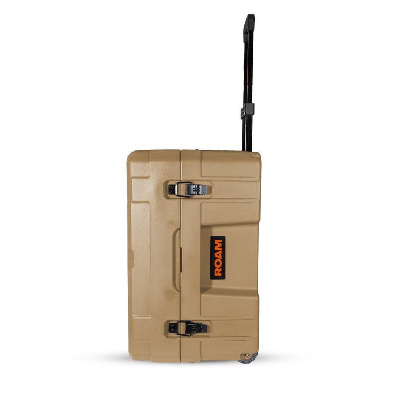 roam-132l-rolling-rugged-case-desert-tan-front-view-with-handle-on-white-background