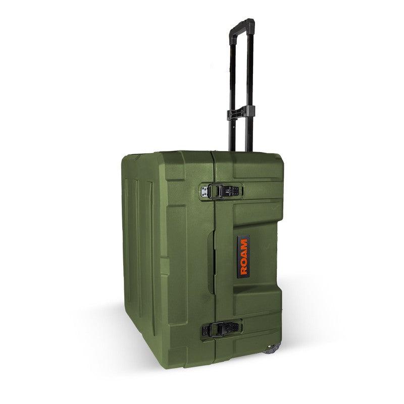 roam-132l-rolling-rugged-case-od-green-front-corner-view-with-handle-on-white-background