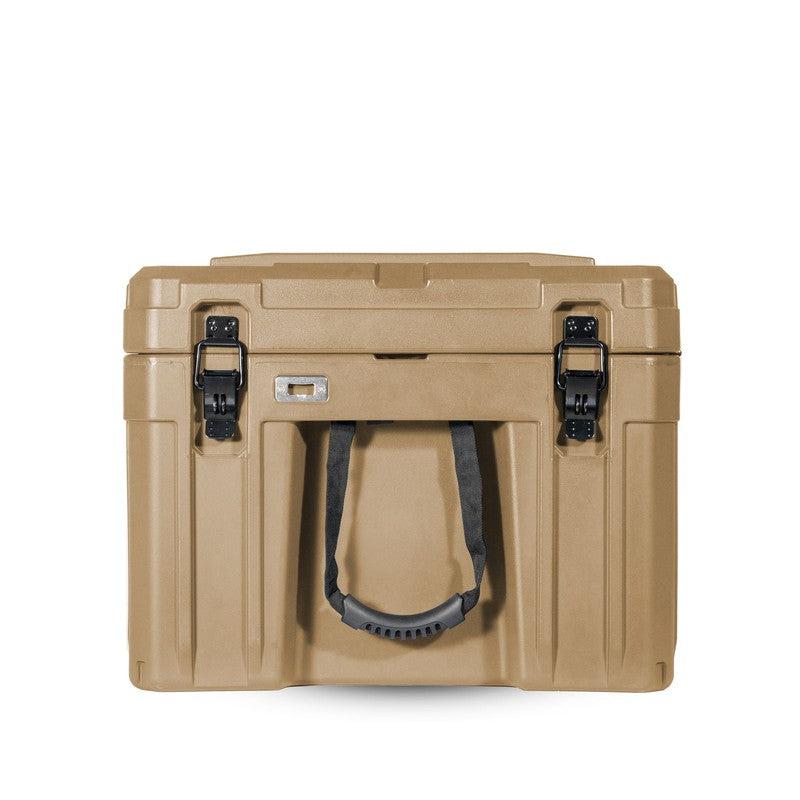 roam-150l-rolling-rugged-case-desert-tan-side-view-with-handle-on-white-background