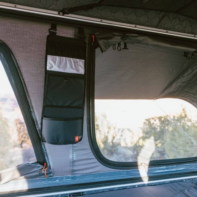 roam-rambler-premium-hanging-storage-front-view-inside-tent-in-nature