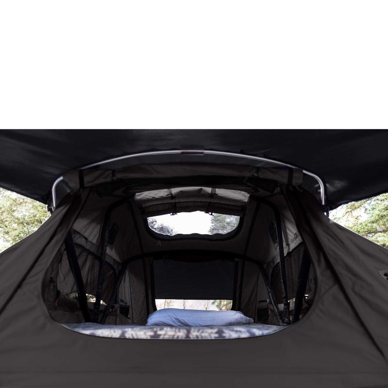 roam-vagabond-lite-rooftop-tent-black-open-front-view-in-nature