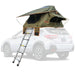 roam-vagabond-lite-rooftop-tent-forest-green-hyper-orange-open-front-corner-view-on-vehicle-on-white-background