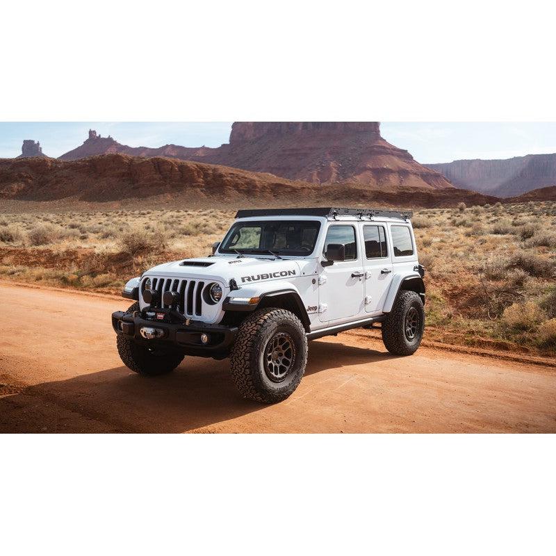 sherpa-starlight-roof-rack-for-2018-2024-jeep-wrangler-jl-front-corner-view-in-terrain