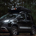 tentbox-lite-2-0-soft-shell-roof-top-tent-closed-front-corner-view-on-fiat-panda-cross-in-forest