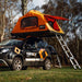 tentbox-lite-2-0-soft-shell-roof-top-tent-sunset-orange-open-summer-mode-front-corner-view-on-fiat-panda-cross-in-forest