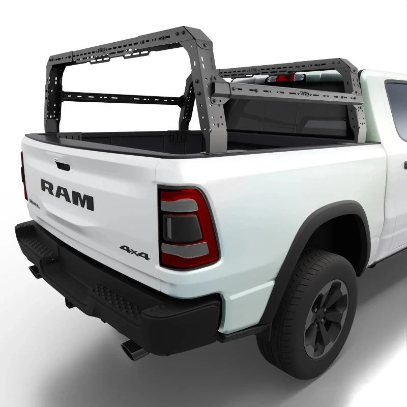 tuwa-pro-ram-1500-2500-4cx-series-shiprock-height-adjustable-bed-rack-no-rambox-rear-view-on-white-background