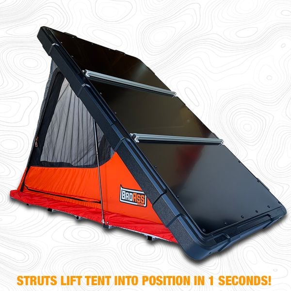 badass-tents-rugged-clamshell-roof-top-tent-front-corner-view-open-with-optional-roof-crossbars