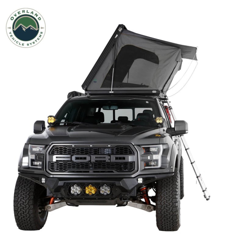 overland-vehicle-systems-sidewinder-hard-shell-roof-top-open-front-view-on-ford-f150